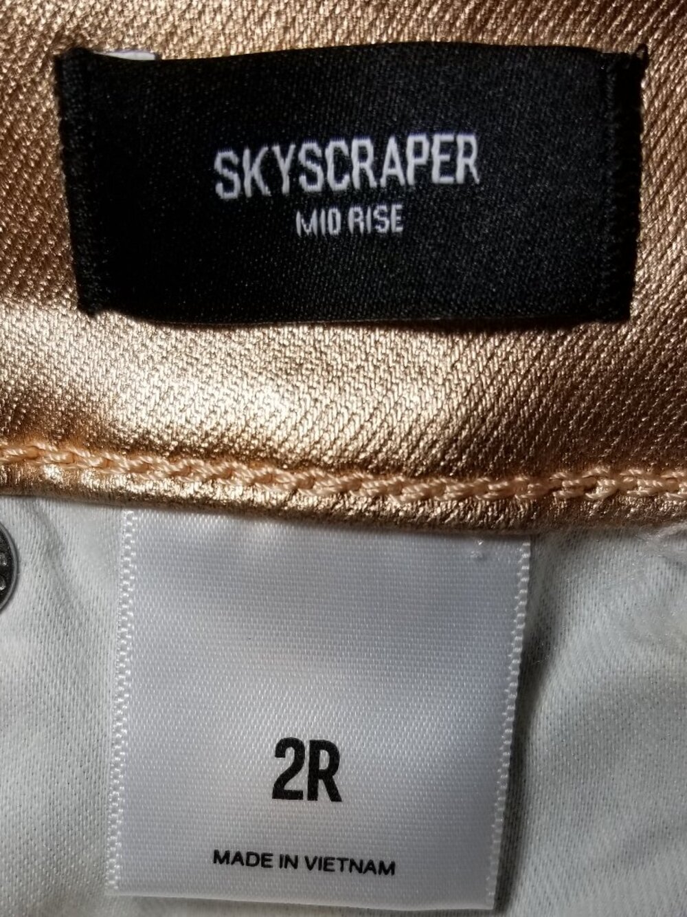 Express Womens Metallic Skyscraper Mid Rise Jeans Size 2R Rose Gold Retro NWOT - Picture 7 of 7